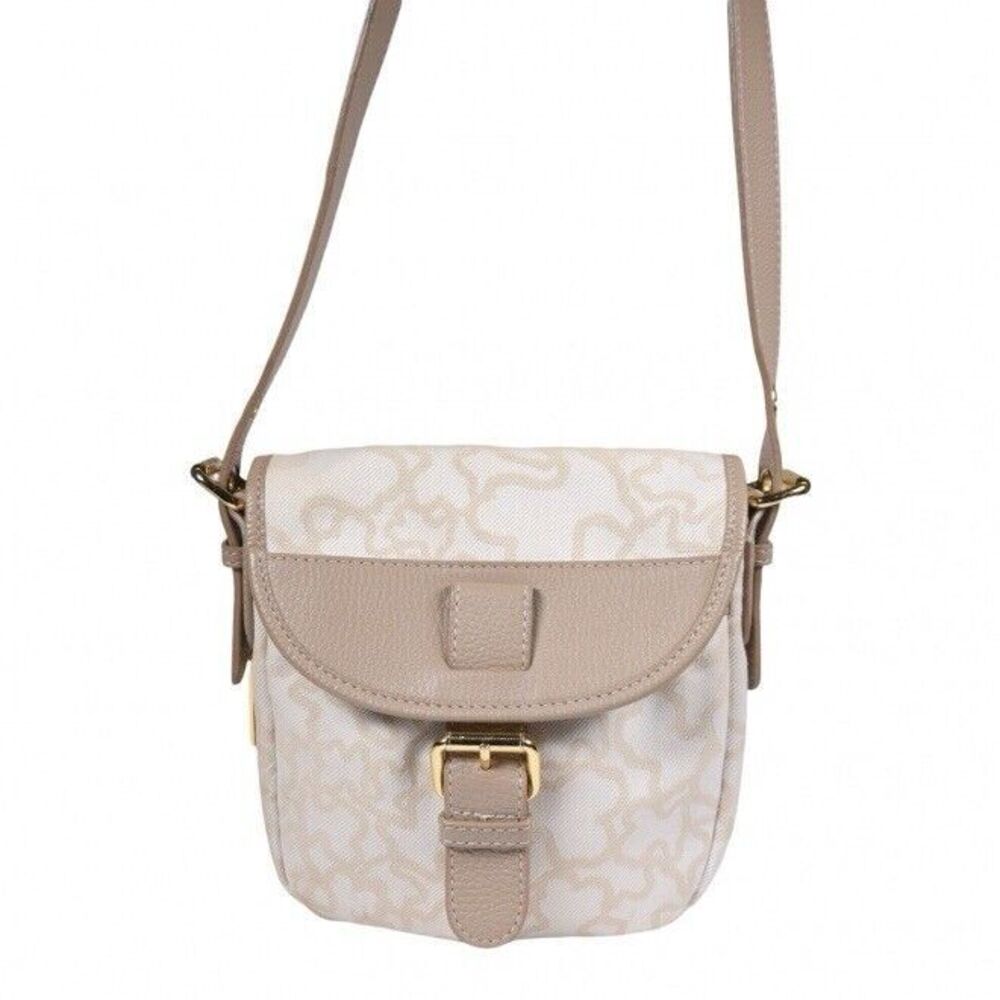 Tous Kaos logo icon crossbody leather canvas bag 9''x9''x3''